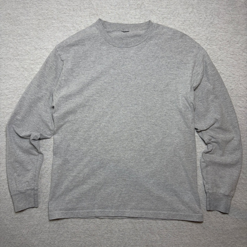 Mens Long Sleeve T-Shirt Large Gray Minimalist Crew Neck Basic Tee